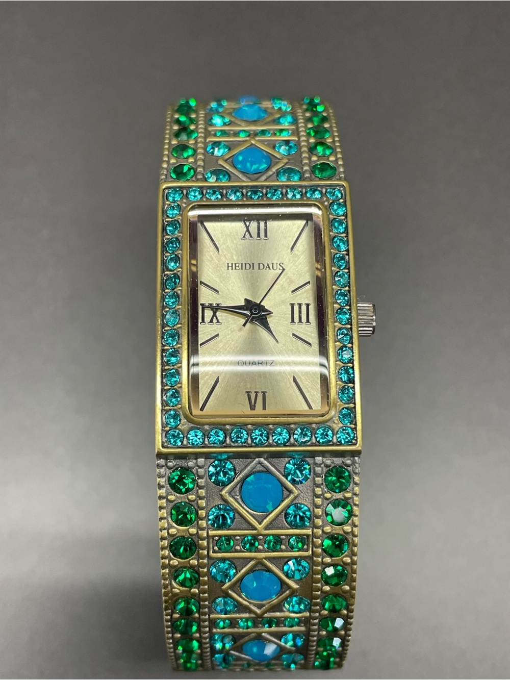 Heidi Daus Gold-Tone Crystal Bracelet Watch in Teal & Emerald